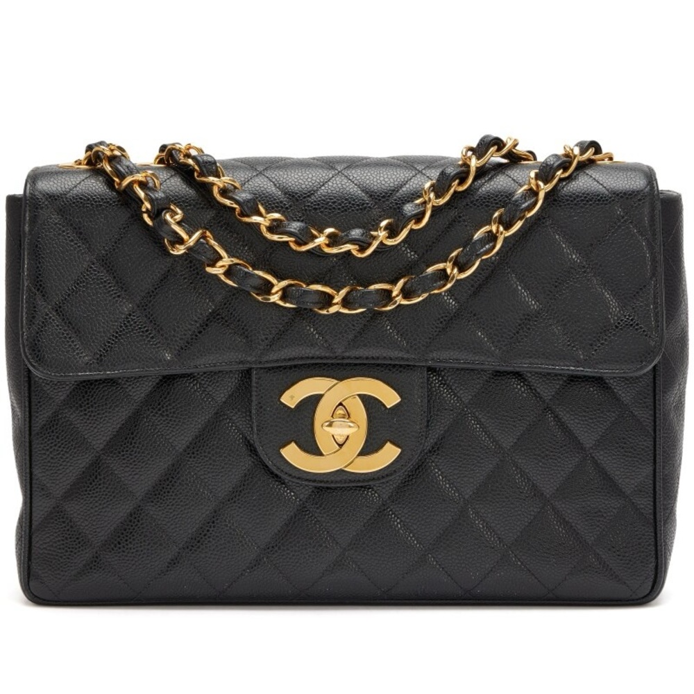 Chanel Vintage Black Quilted Caviar XL Jumbo Flap Bag
